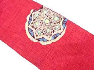 手織り真綿紬　華紋織り出し　名古屋帯